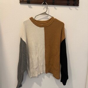 a new day Cream and Brown Crew Neck Sweater